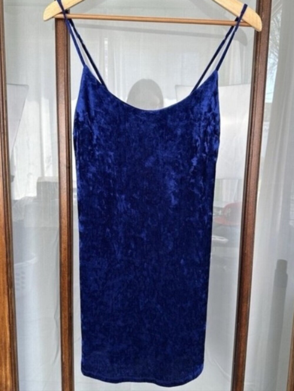 Forever 21 Medium Navy Blue Crushed Velvet Slip Dress Spaghetti Straps Mini Y2k - Picture 3 of 4